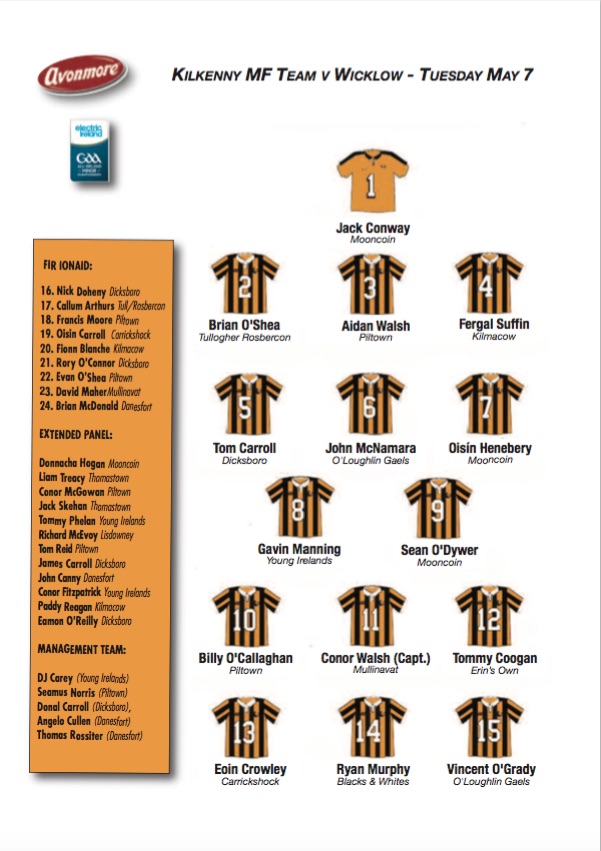 Minor Football team Vs Wicklow named