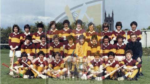 Back: S. Whearty, P. Blanchfeld, B. Young, A. Ryan, T. Bawle, T. Henderson, P. Burke, M. Lawlor, D. Foley, M. Maher. Middle: M. Walsh, P. Bateman, P. Fennelly, P. Cleere, B. Walsh, S. O'Leary, E. O'Leary, E. Kennedy, Bro. A. C. Minniter. Front: E. Nowlan, M. Dermody, S. Nugent, J. Kennedy, D. Dermody, M. Geoghegan.