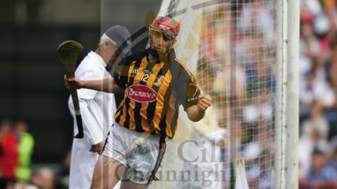 Kilkenny's Eoin Larkin celebrates after scoring his teamís third goal in their 3-30 to 1-13 win over Waterford in the All Ireland Hurling Final in Croke Park. Pic by John McIlwaine