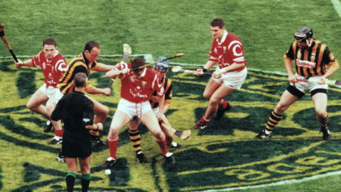 Referee Pat O'Connor (Limerick) throws in the ball at the start of the 1999 All Ireland Final. Photo Sportsfile