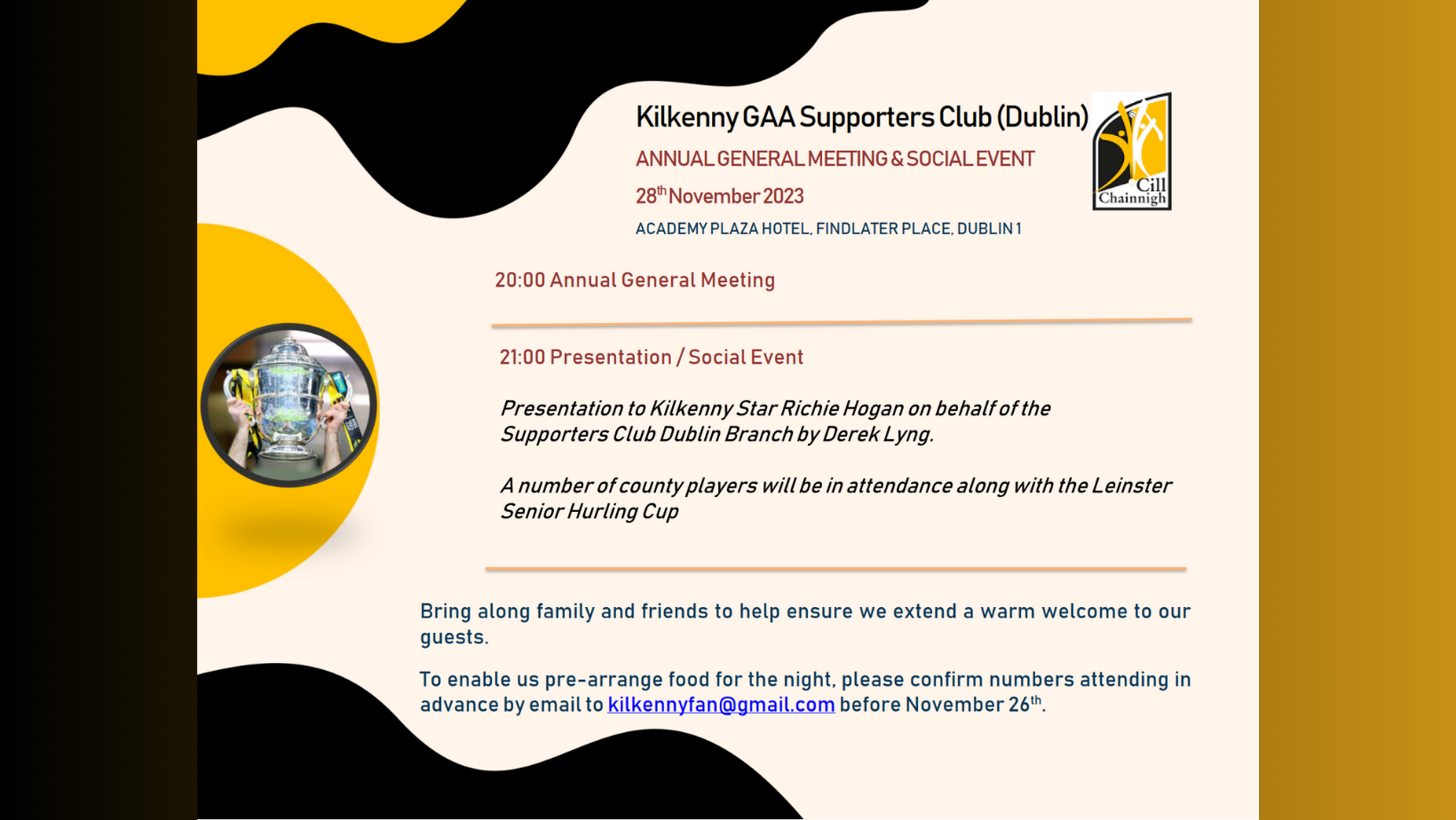 Kilkenny GAA Supporters Club (Dublin Branch) AGM & Social Event