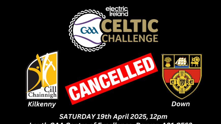 MATCH CANCELLED – Kilkenny v. Down – Celtic Challenge